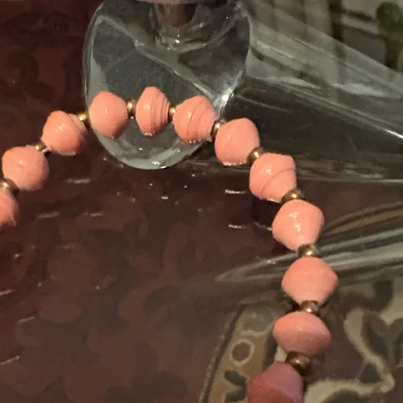 Peach Colored Beaded Paper Necklace Vintage - Picture 5 of 10